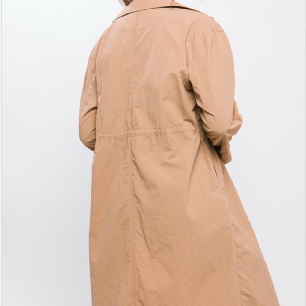 Light Weight Below Knee Beige Trench Coat With Toggle Datail - Picture 5 of 8